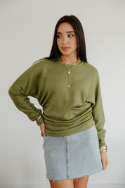 SIDE DRAPED KNIT TOP IN PINE