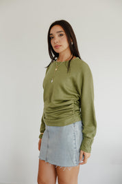 SIDE DRAPED KNIT TOP IN PINE