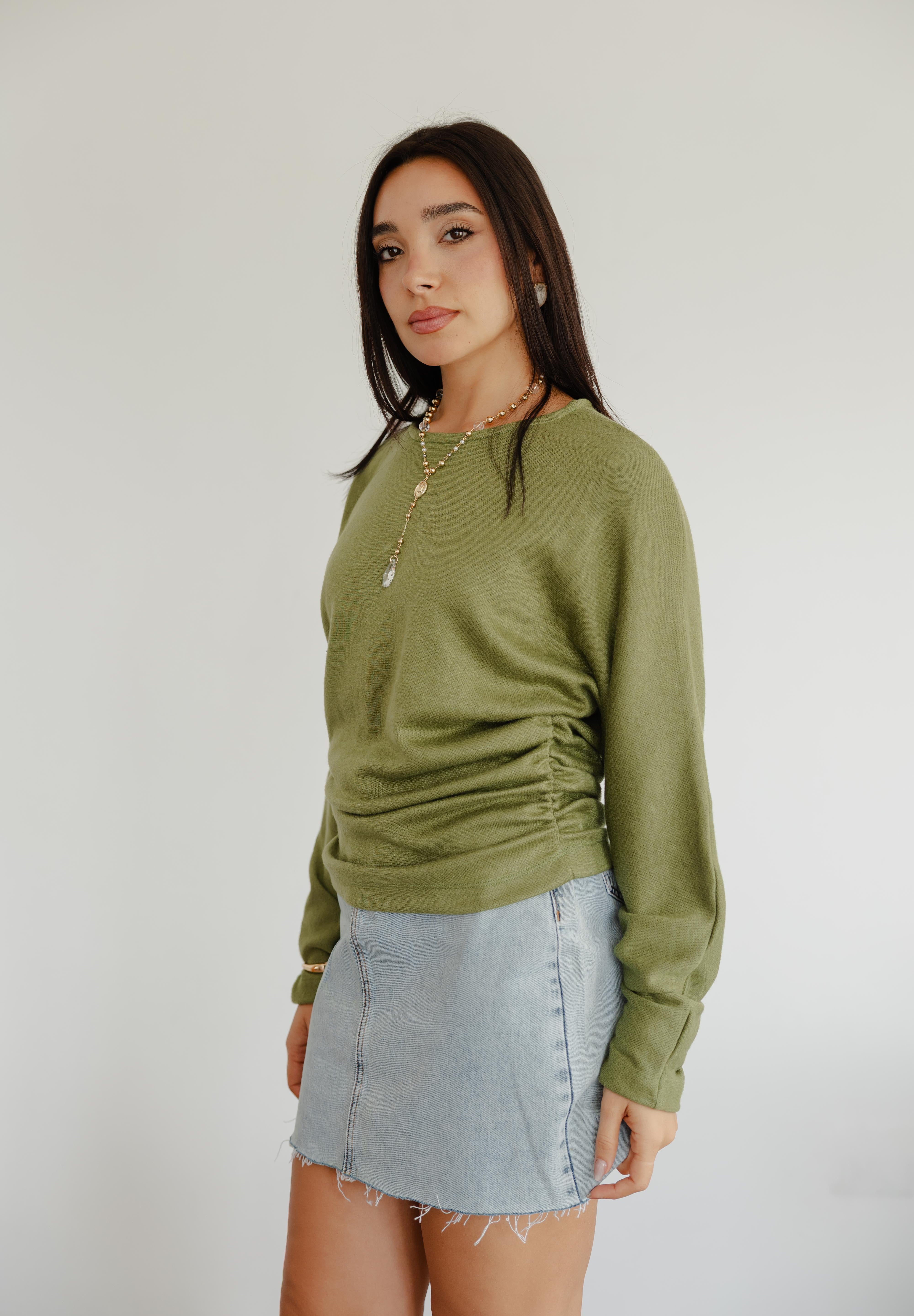SIDE DRAPED KNIT TOP IN PINE