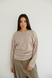 SIDE DRAPED KNIT TOP IN LIGHT BEIGE
