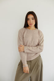 SIDE DRAPED KNIT TOP IN LIGHT BEIGE