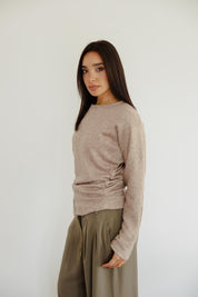 SIDE DRAPED KNIT TOP IN LIGHT BEIGE