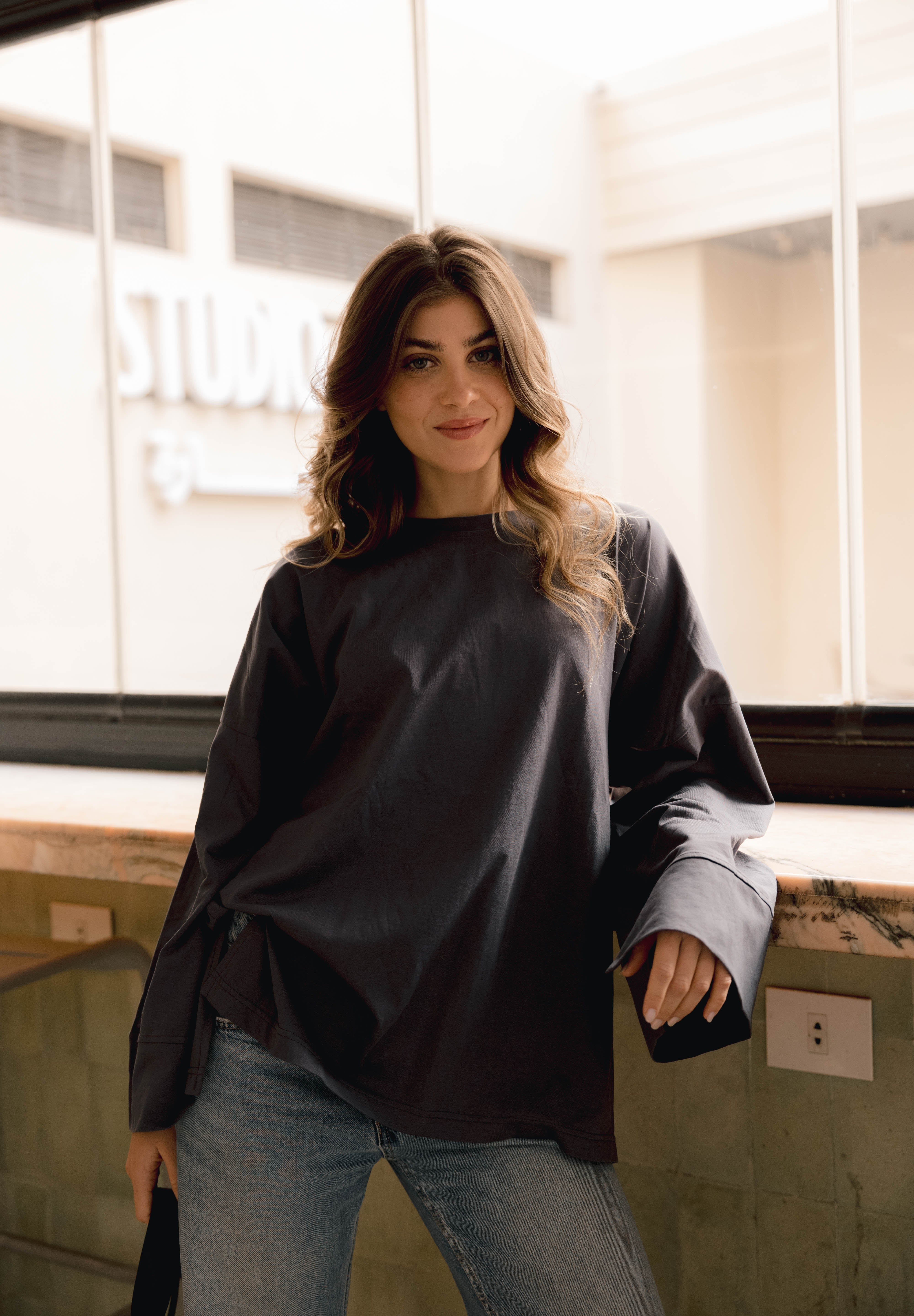 Origin Blouse In Ocean Grey