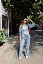 Tie front knit cardigan in light blue