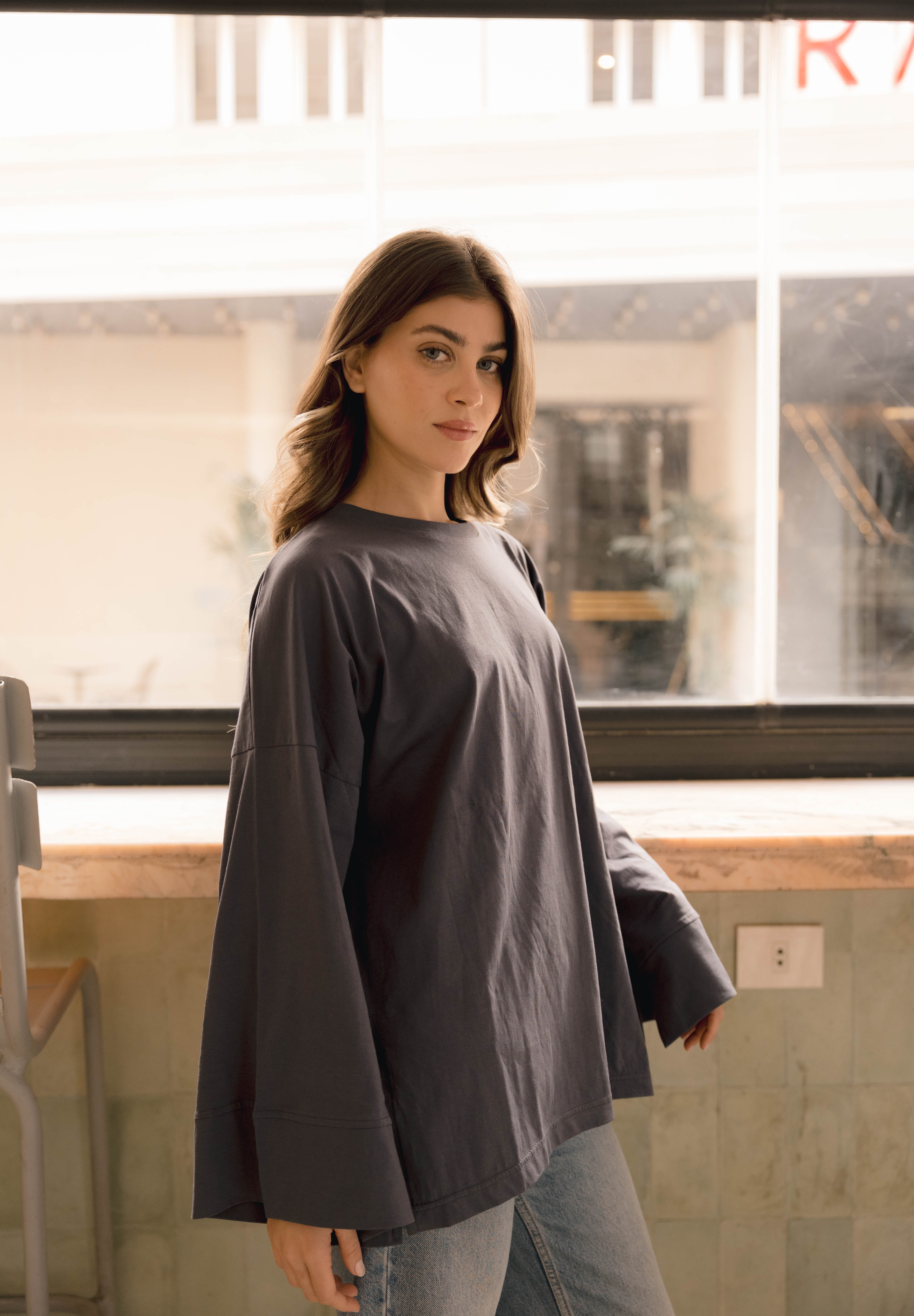 Origin Blouse In Ocean Grey