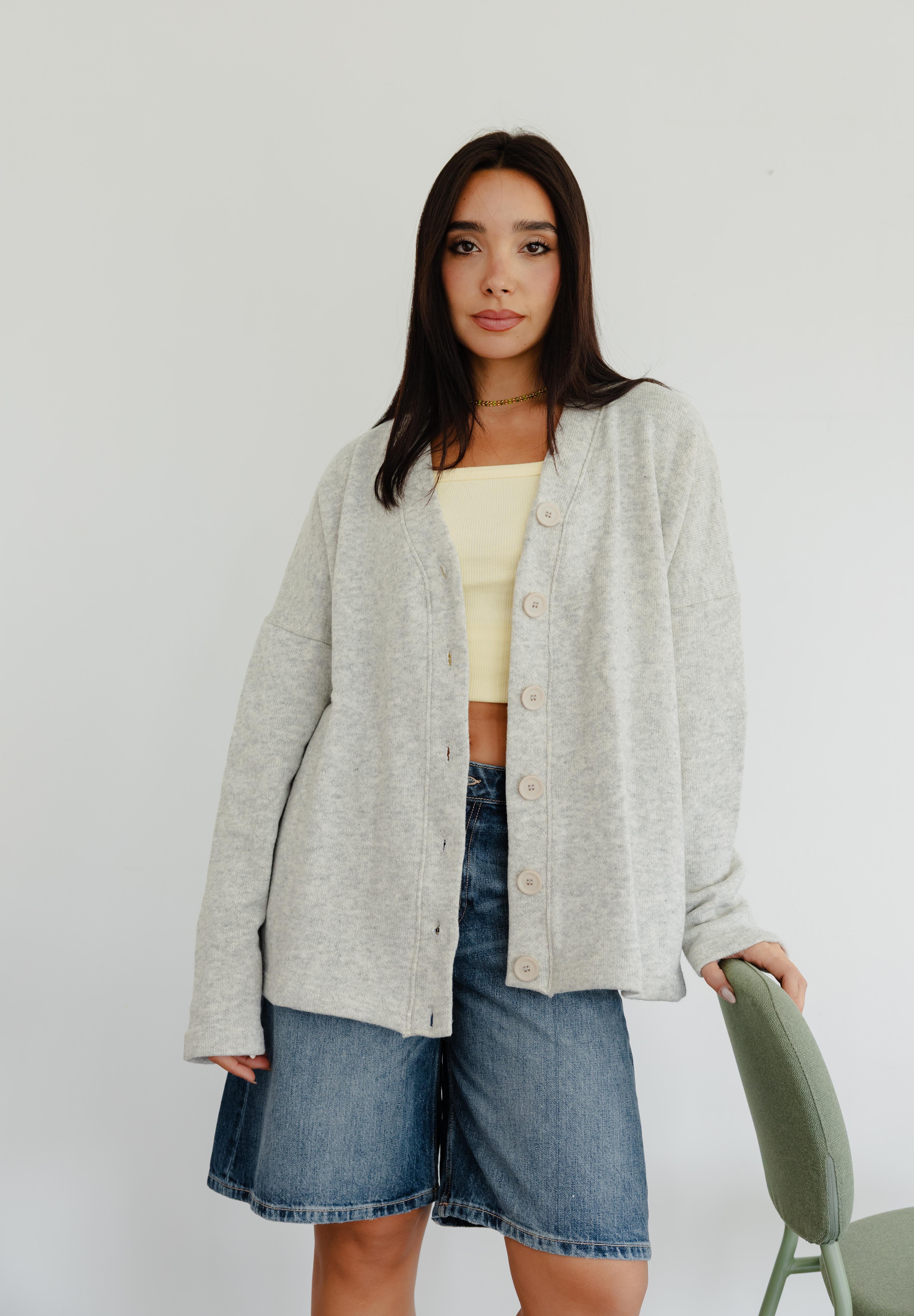 The Buttoned Cardigan In Grey