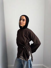 Gathered Waist Crewneck In Brown