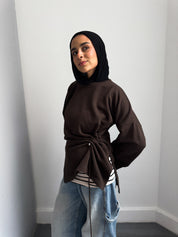Gathered Waist Crewneck In Brown