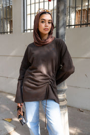 Gathered Waist Crewneck In Brown