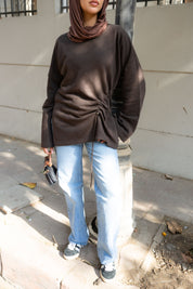 Gathered Waist Crewneck In Brown