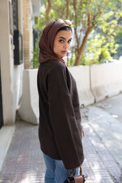 Gathered Waist Crewneck In Brown