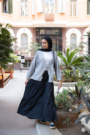 Bloomed in Black Denim Skirt