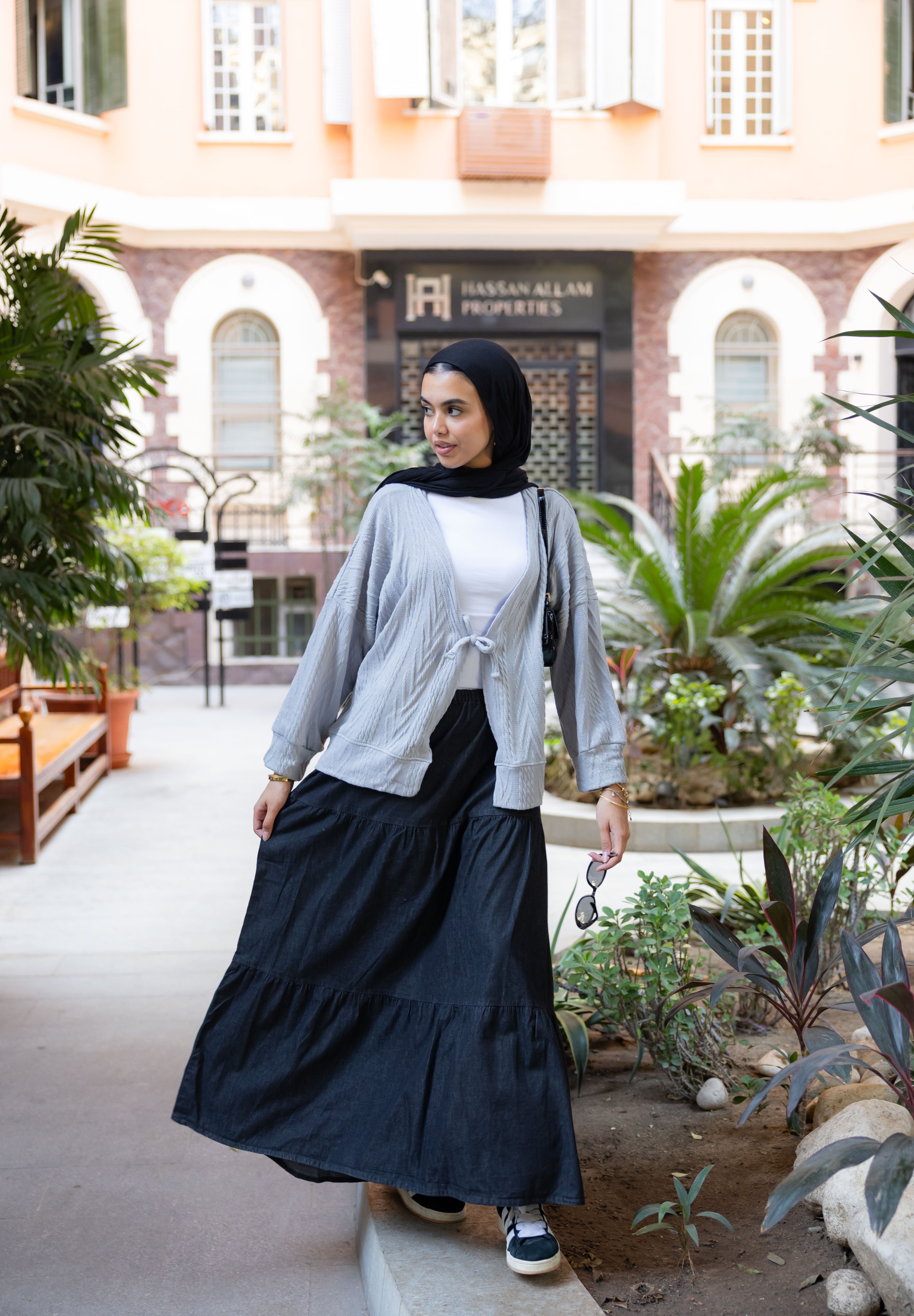 Bloomed in Black Denim Skirt