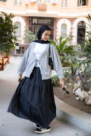 Bloomed in Black Denim Skirt