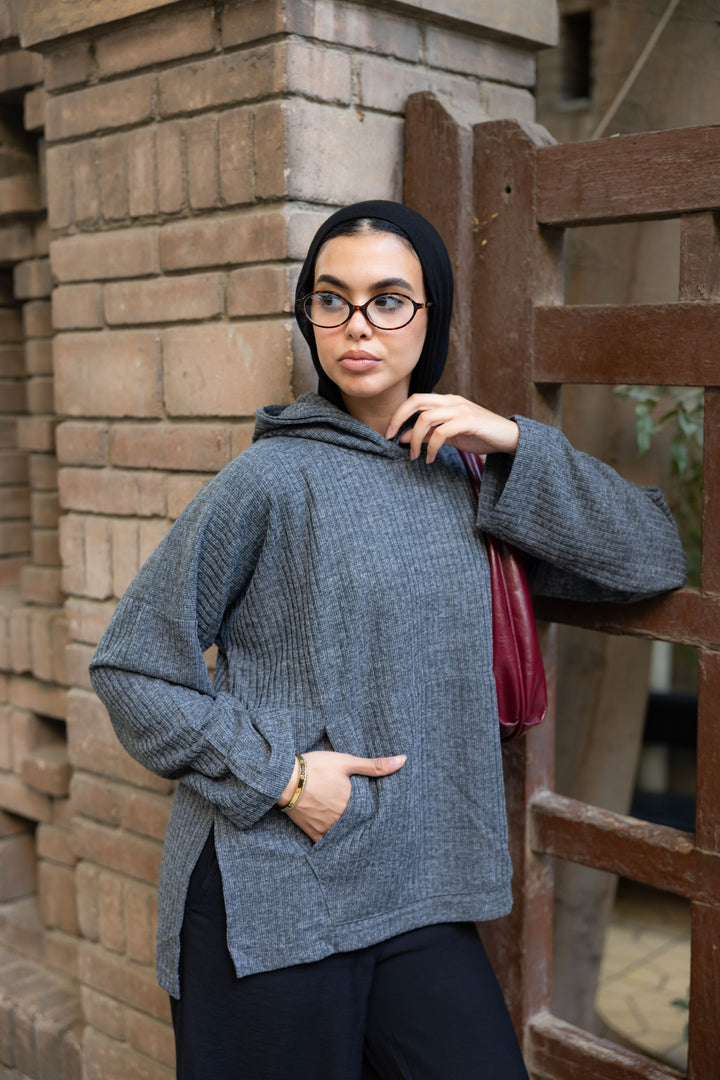 Knit Hoodie Soft Grey