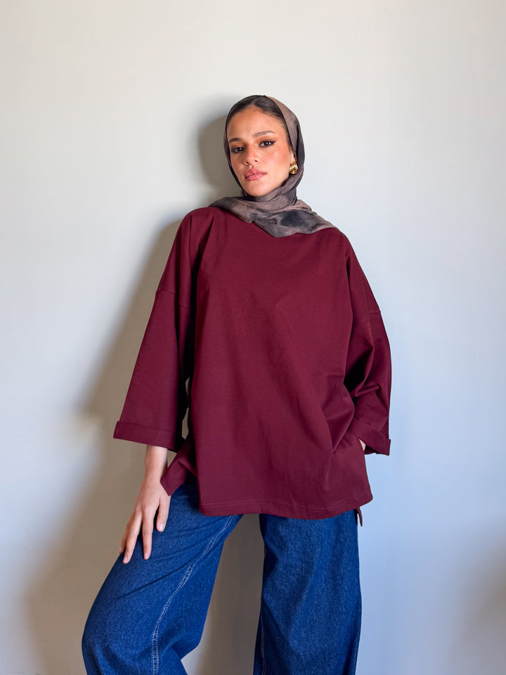 Wine Red Oversized Blouse