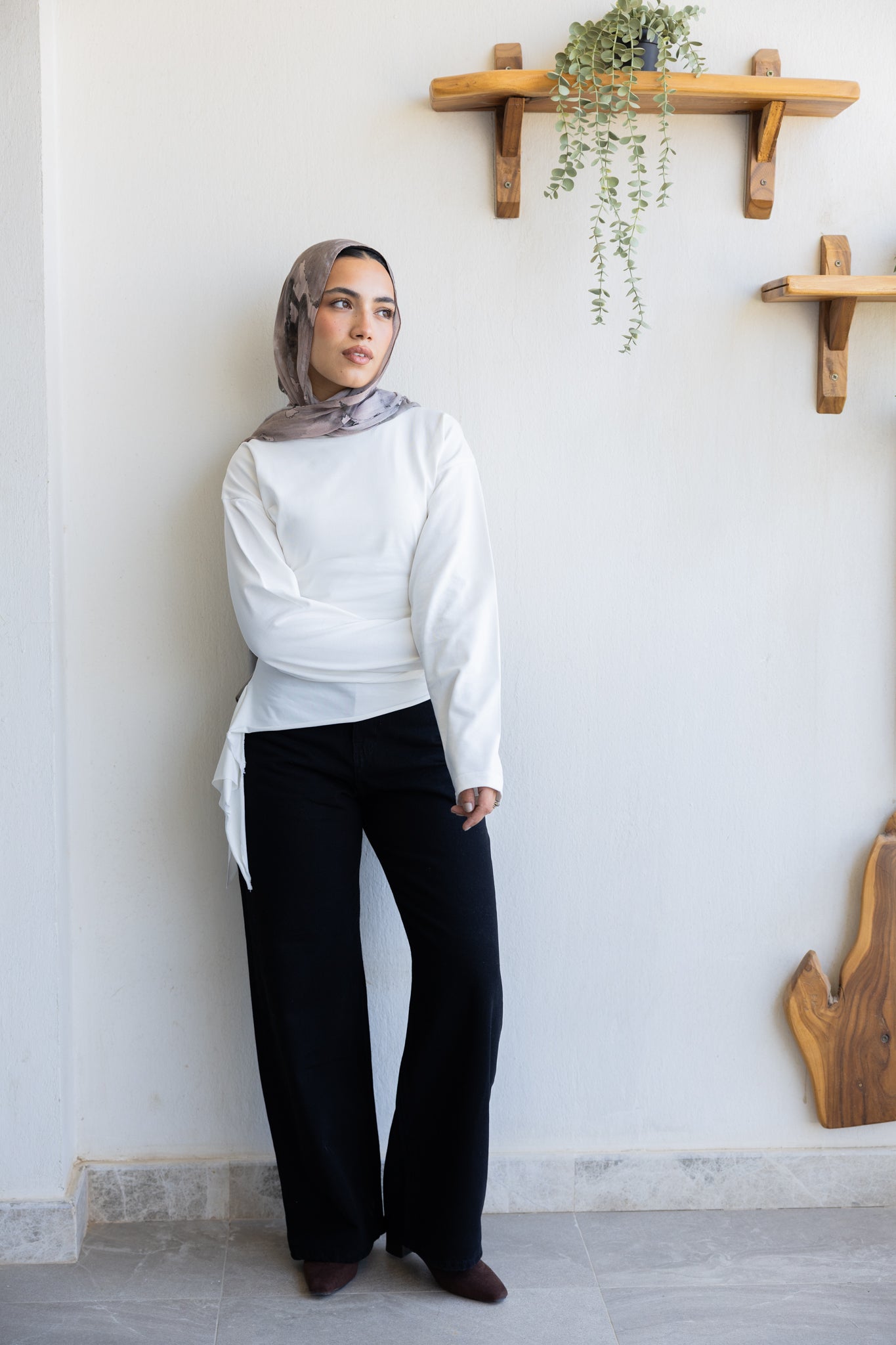 long sleeve ruched T-shirt In Off White