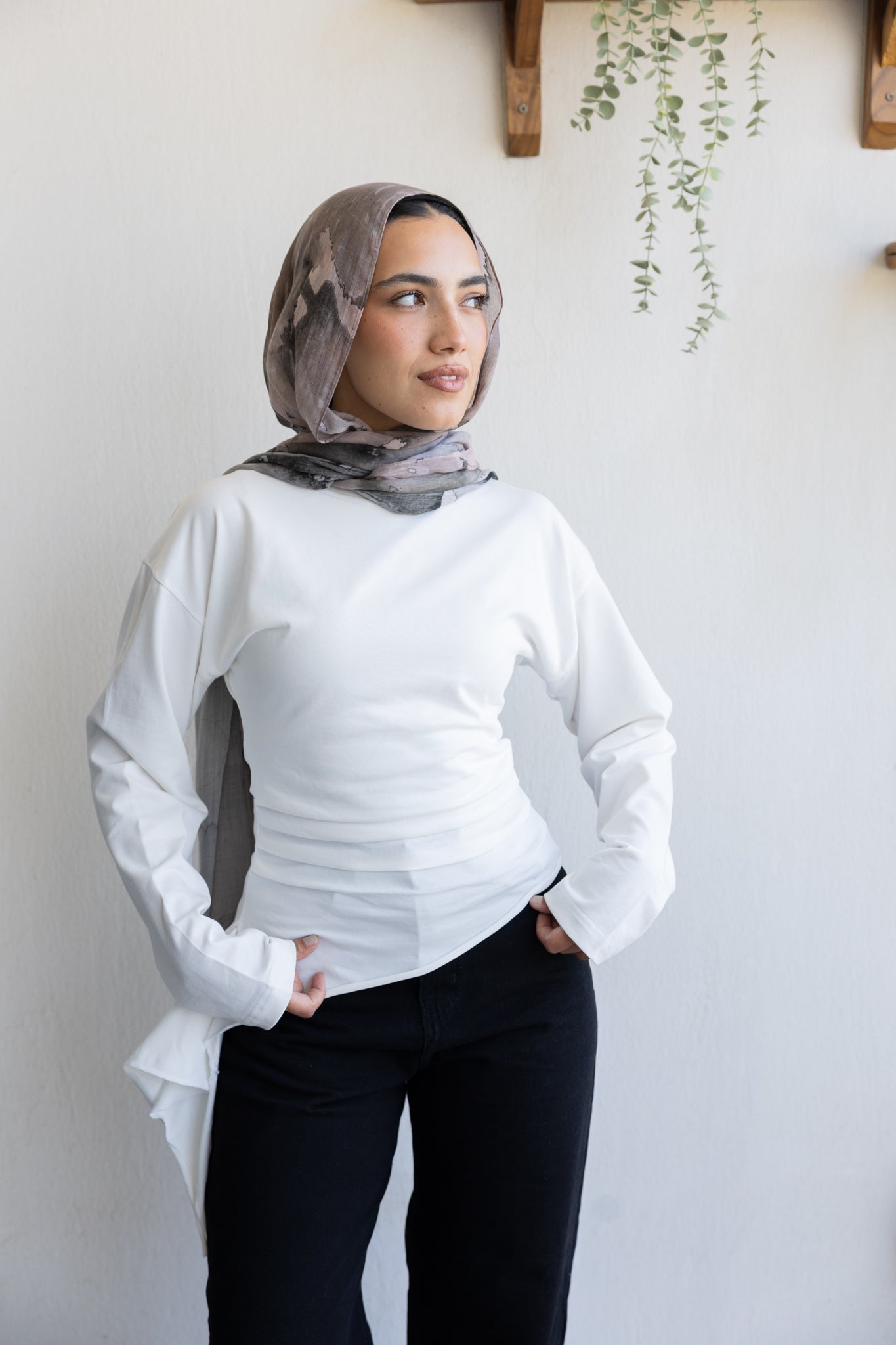 long sleeve ruched T-shirt In Off White