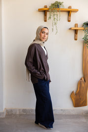 Flowing linen wrap blouse In Brown