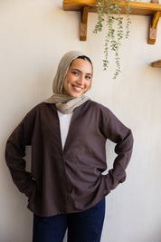 Flowing linen wrap blouse In Brown