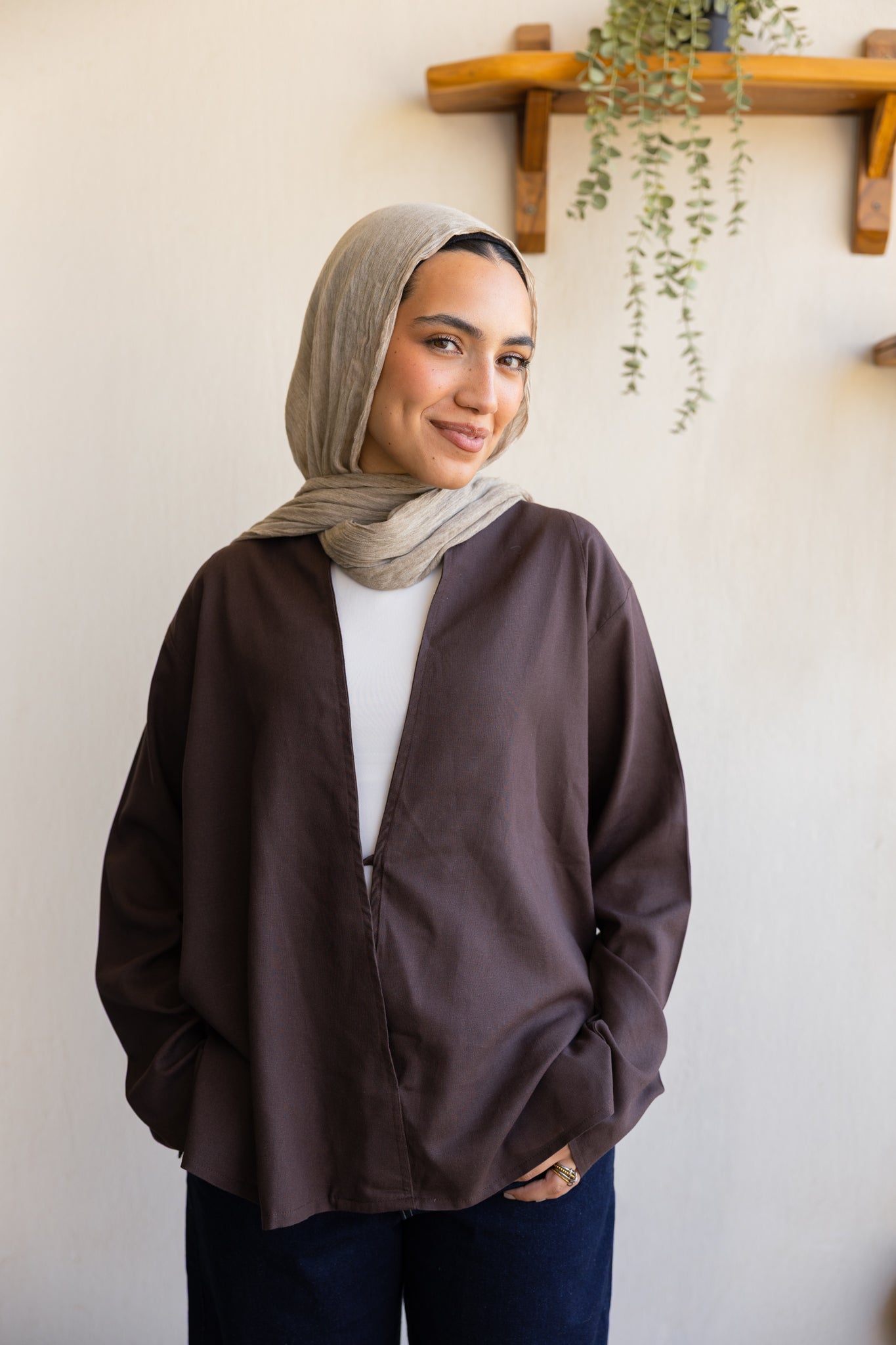 Flowing linen wrap blouse In Brown