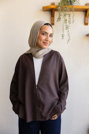 Flowing linen wrap blouse In Brown