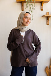Flowing linen wrap blouse In Brown