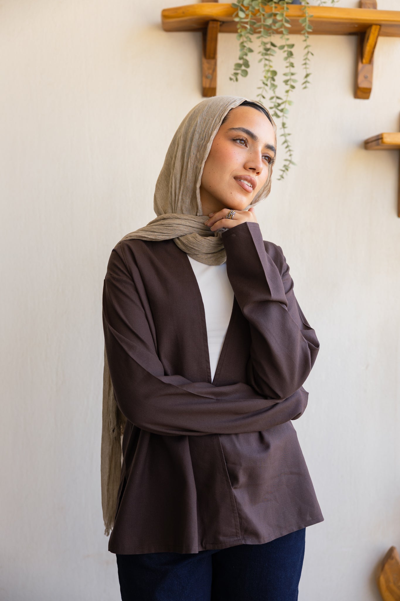 Flowing linen wrap blouse In Brown