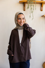 Flowing linen wrap blouse In Brown