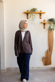 Flowing linen wrap blouse In Brown