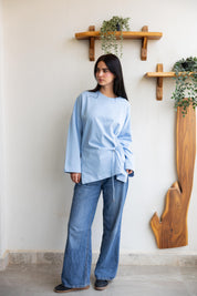 Gathered Waist T-shirt In Baby Blue