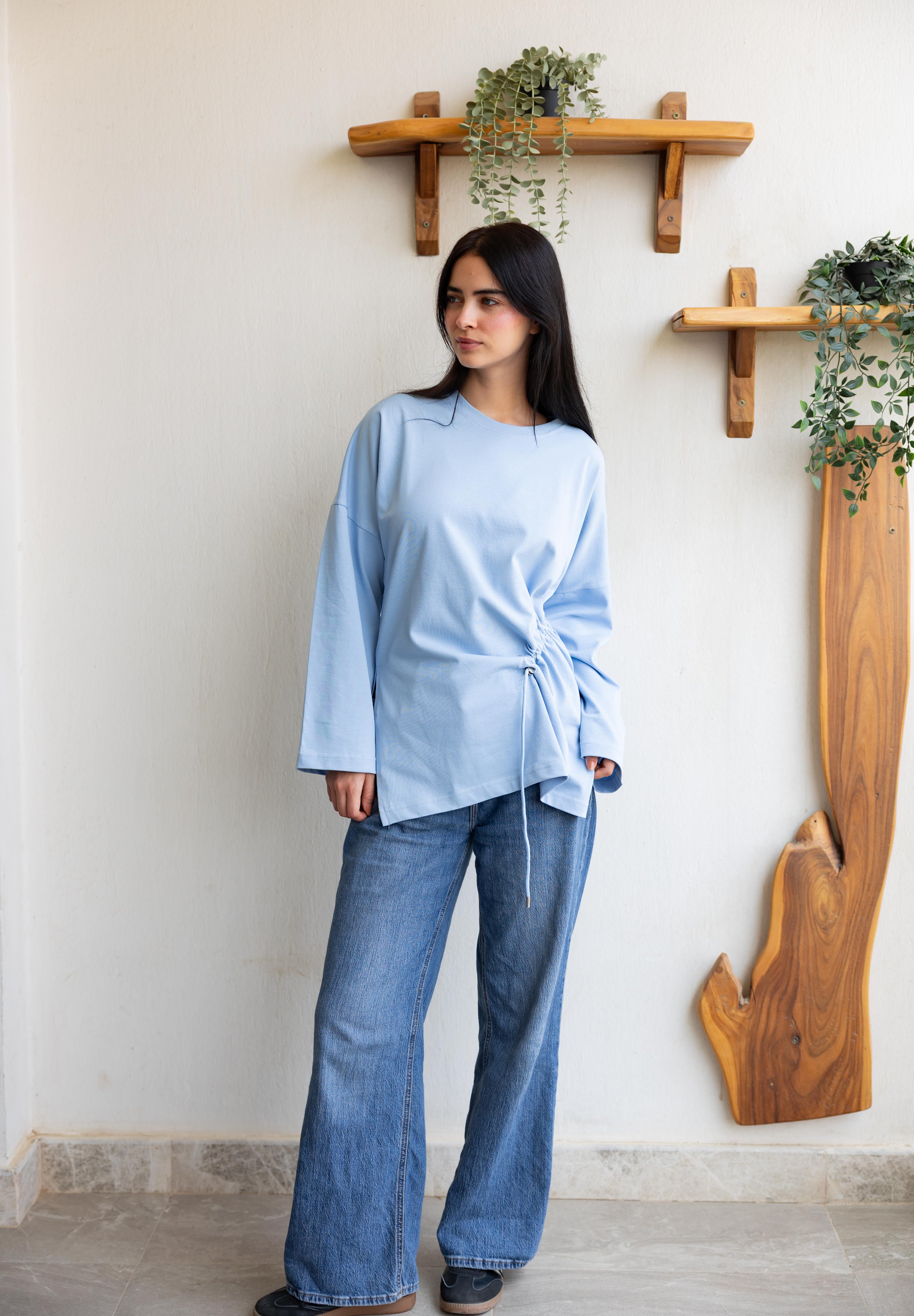 Gathered Waist T-shirt In Baby Blue