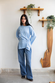 Gathered Waist T-shirt In Baby Blue