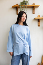 Gathered Waist T-shirt In Baby Blue