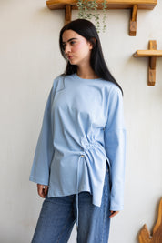 Gathered Waist T-shirt In Baby Blue