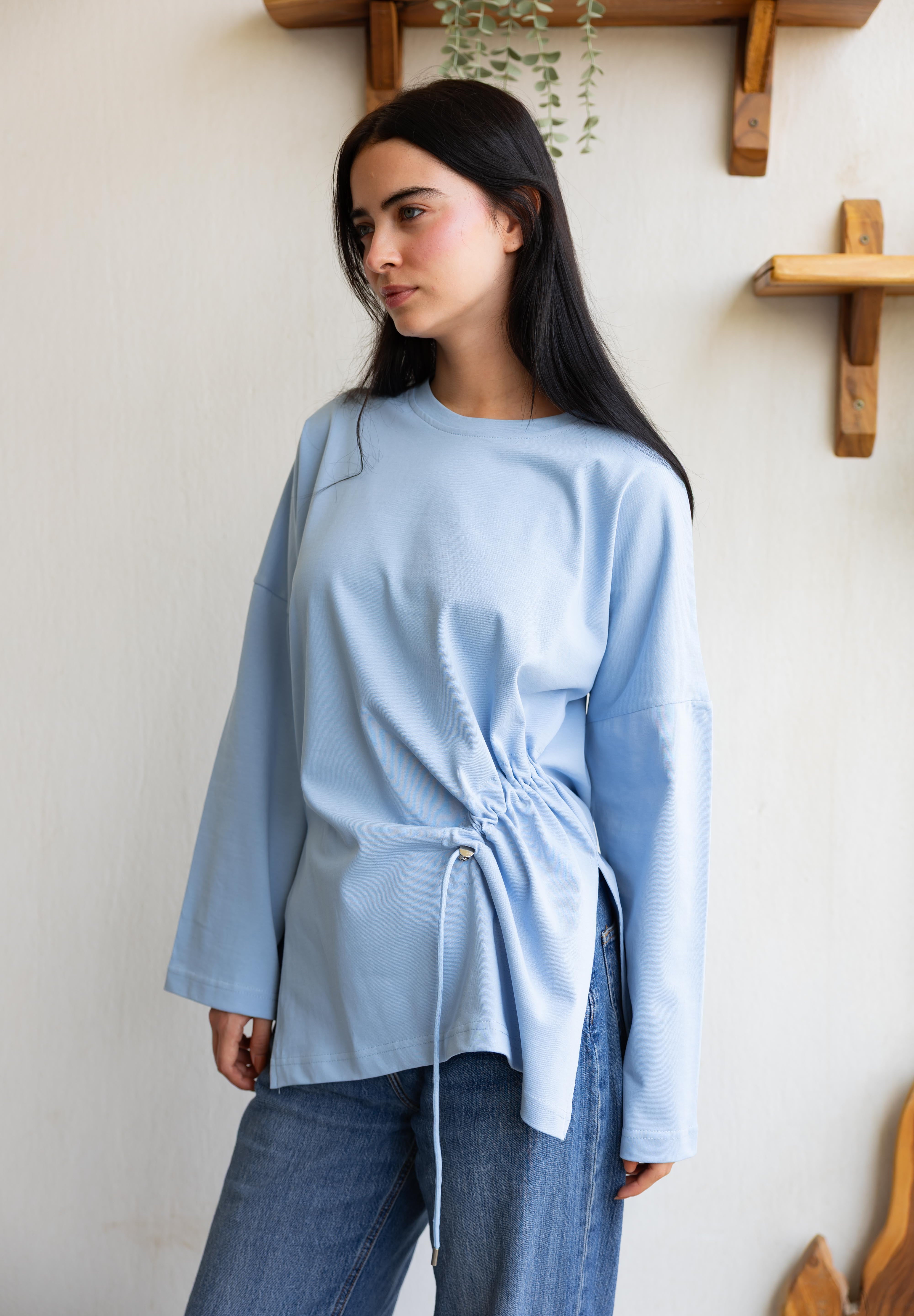 Gathered Waist T-shirt In Baby Blue