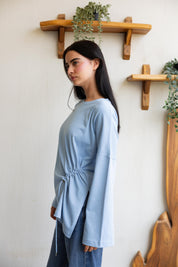 Gathered Waist T-shirt In Baby Blue