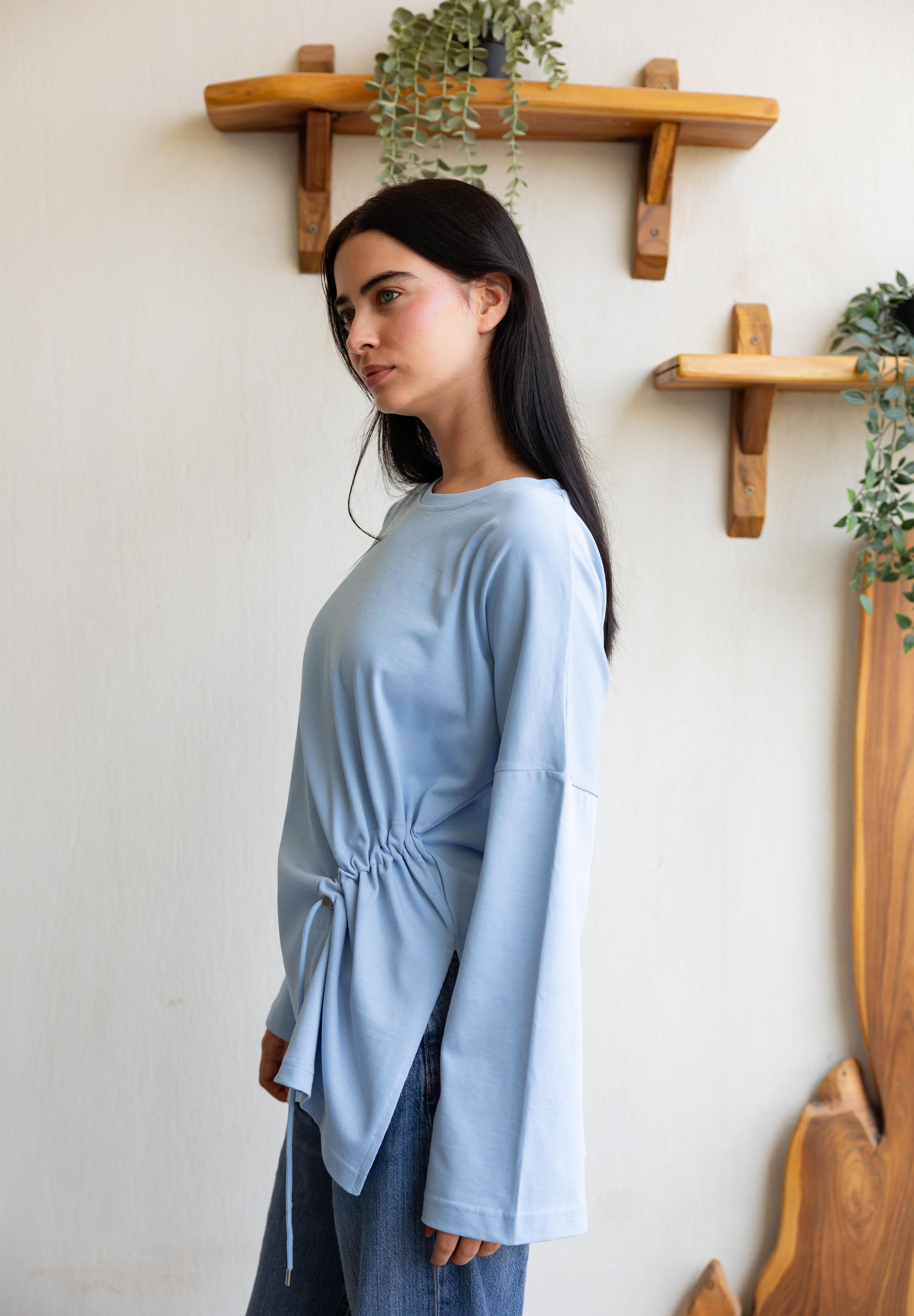 Gathered Waist T-shirt In Baby Blue