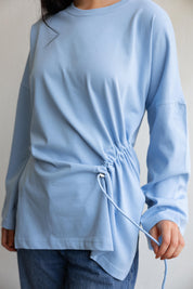 Gathered Waist T-shirt In Baby Blue