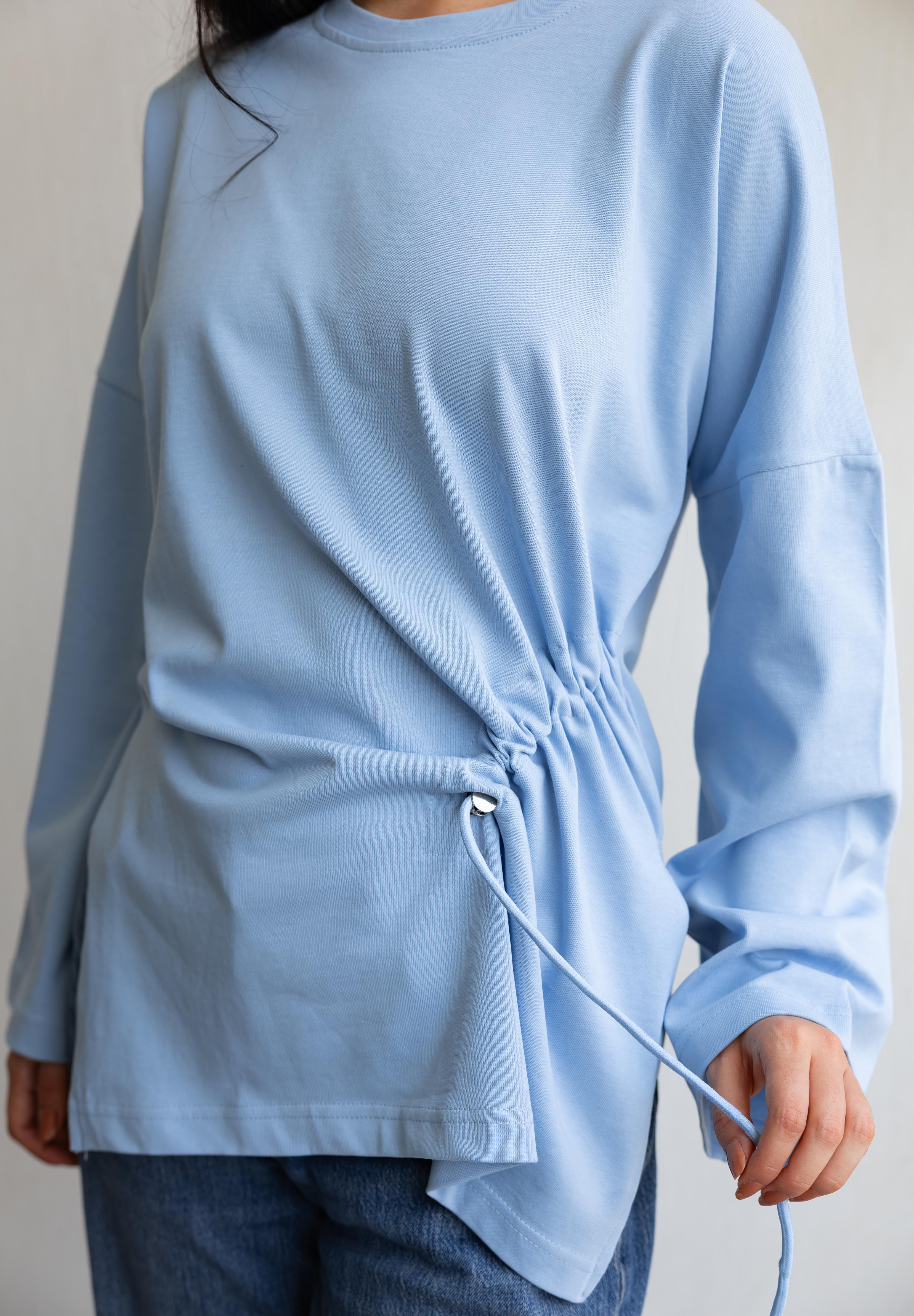 Gathered Waist T-shirt In Baby Blue