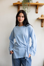 Gathered Waist T-shirt In Baby Blue