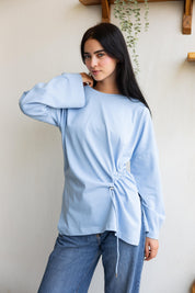 Gathered Waist T-shirt In Baby Blue