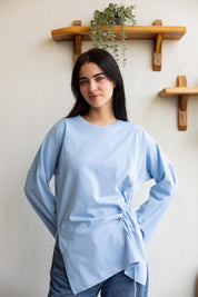 Gathered Waist T-shirt In Baby Blue