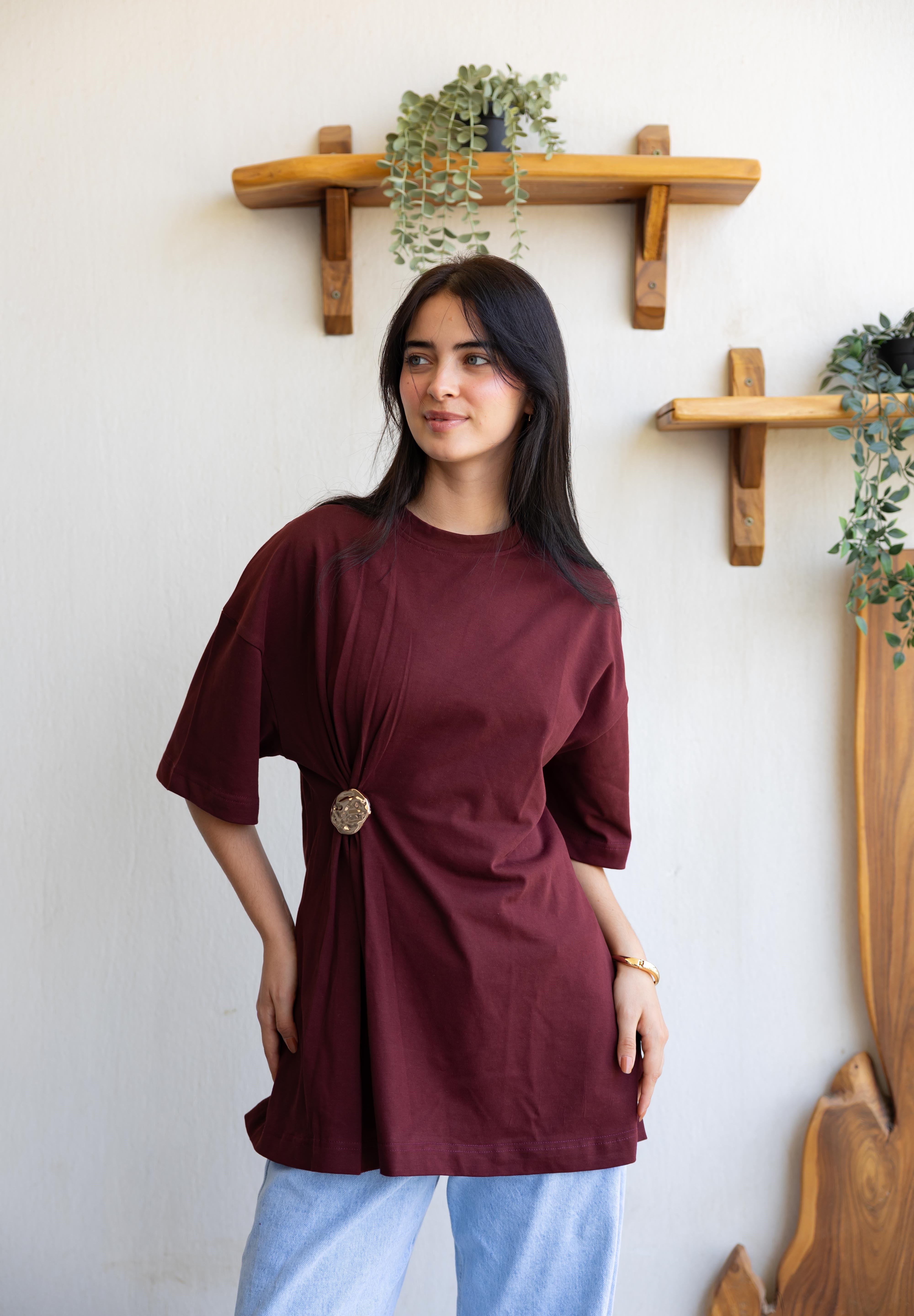 Brooch Blouse In Wine