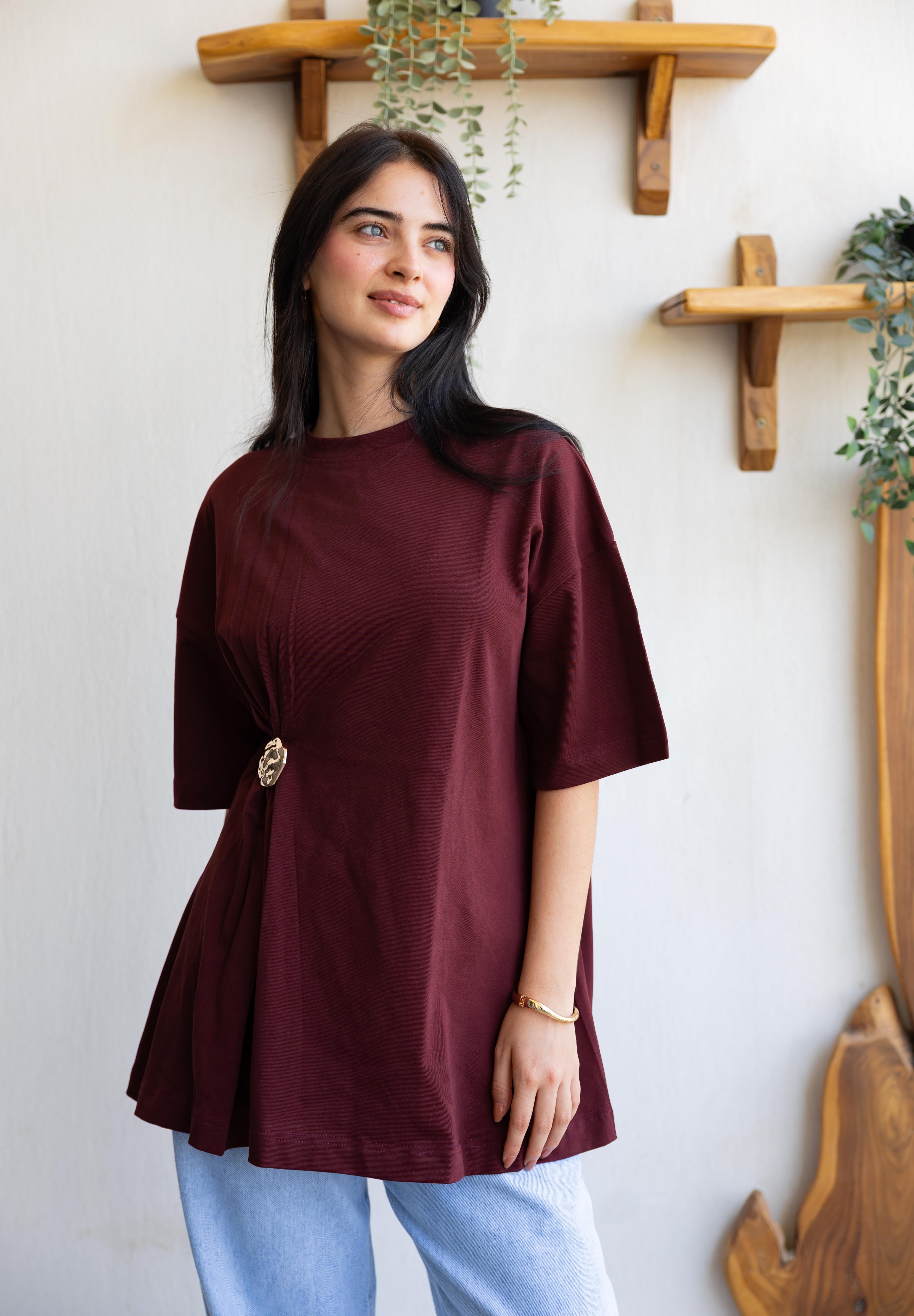 Brooch Blouse In Wine