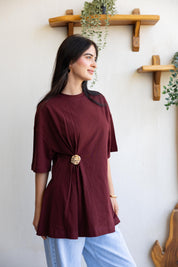 Brooch Blouse In Wine