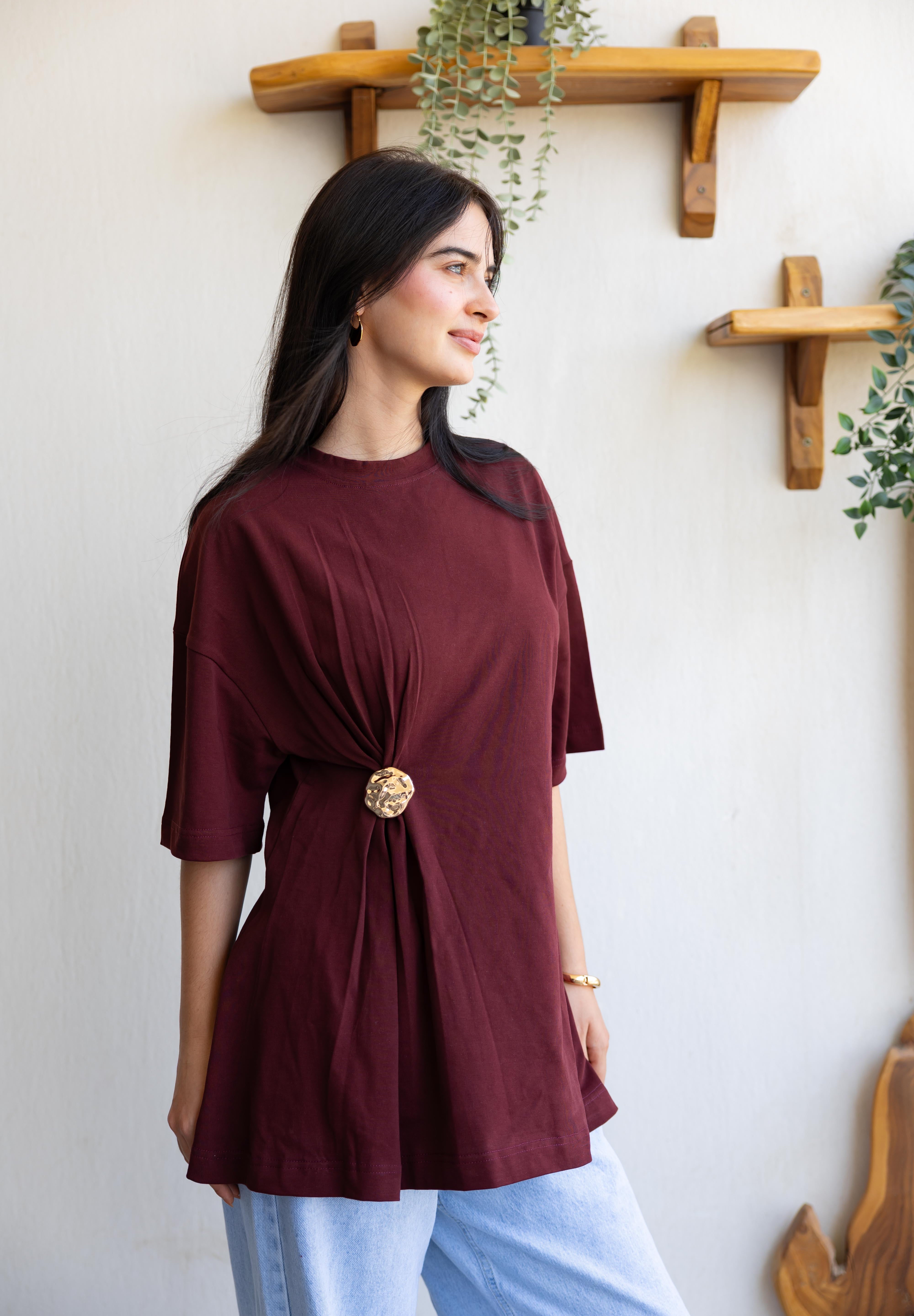 Brooch Blouse In Wine