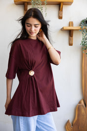 Brooch Blouse In Wine