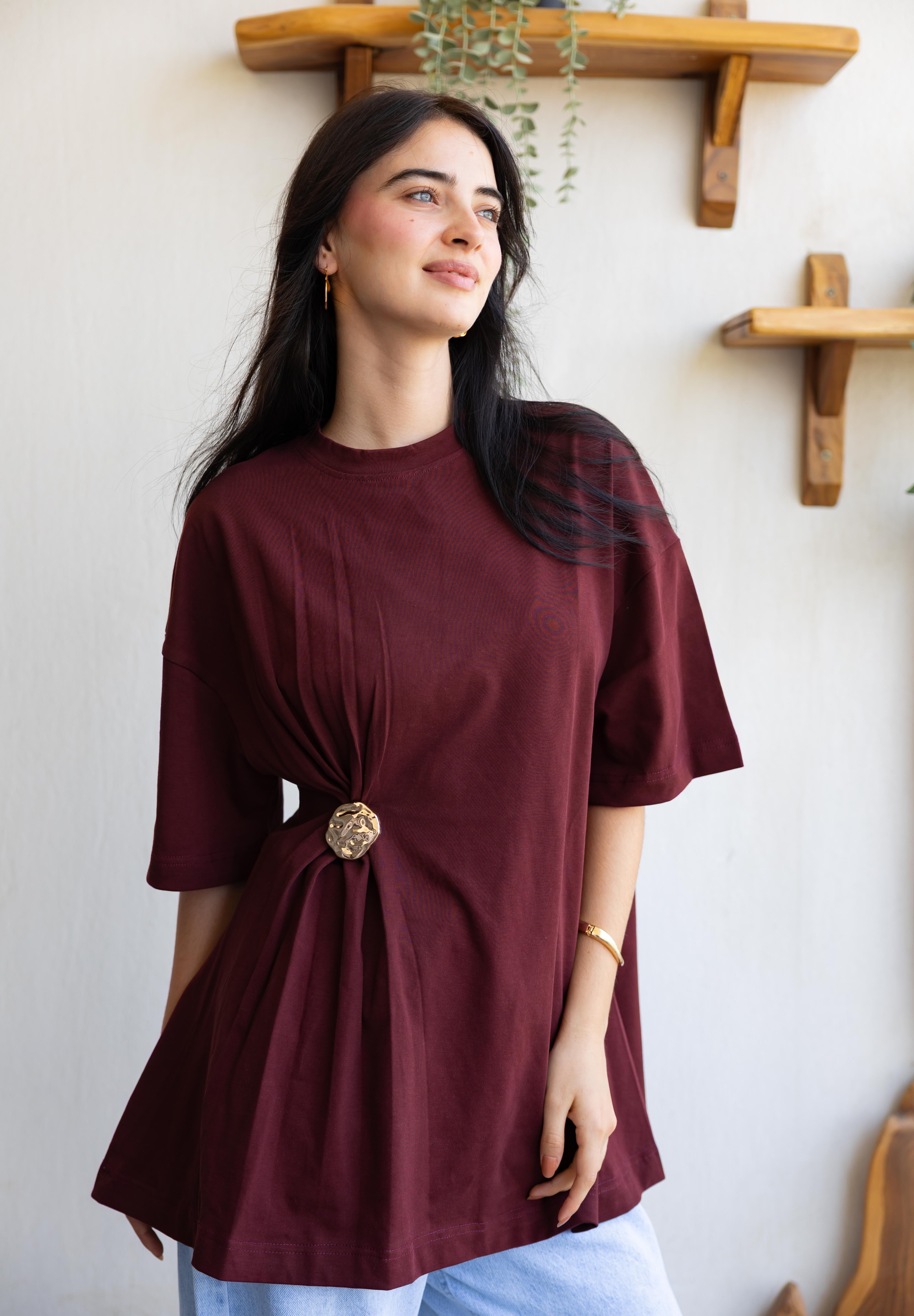 Brooch Blouse In Wine