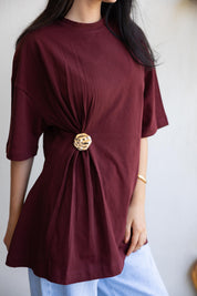 Brooch Blouse In Wine